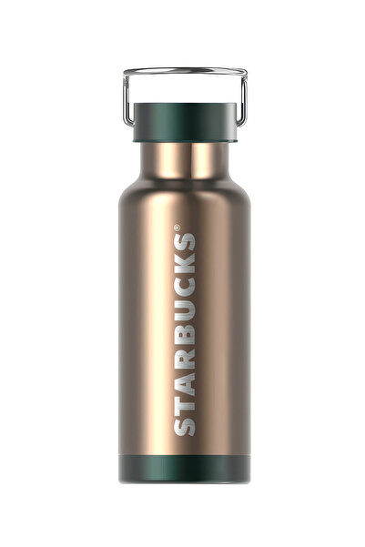 Starbucks Stainless Steel Dark Gold Color Flask with Lid Thermos 473ml