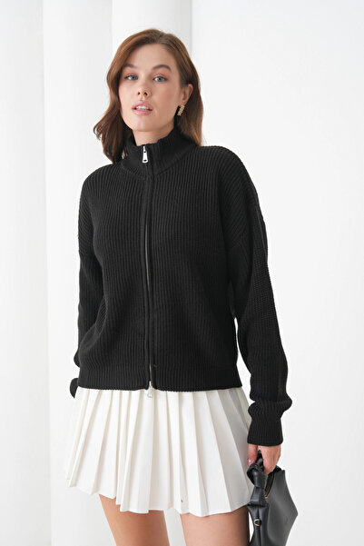 Park Karon Women's Mock Neck Zipper Closure Oversized Knitwear Cardigan