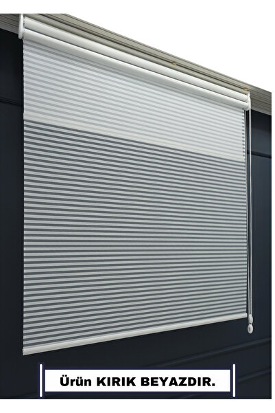 ESDEH Çift Mekanizmalı Jaluzi Görünümlü TÜL+STOR Güneşlik Perde – Çiftli Sistem - 2 Perde TEK ÜRÜN!