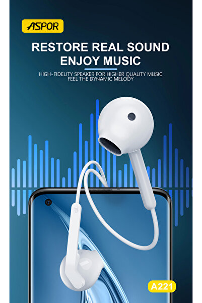 Aspor سماعة A221 السلكية بصوت HiFi ومنفذ USB-C