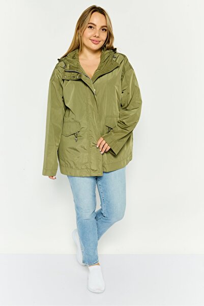Geox Women Hooded Plain Windbreaker Jacket, Olive