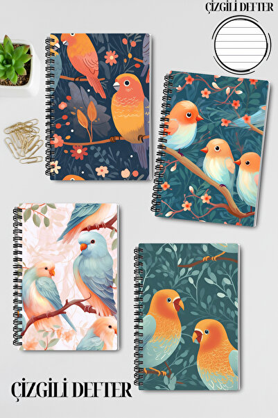 qoeuyl boutique مجموعة دفاتر ملاحظات صغيرة للطيور رقم 3 بتصميم حلزوني مقاس A5 مسطرة مكونة من 4 قطع للذكرى والذكريات والمدرسة