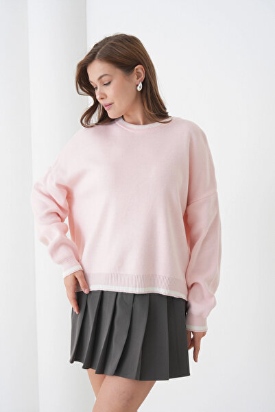 Park Karon Women's Crew Neck Soft Textured Oversize Knitwear Sweater