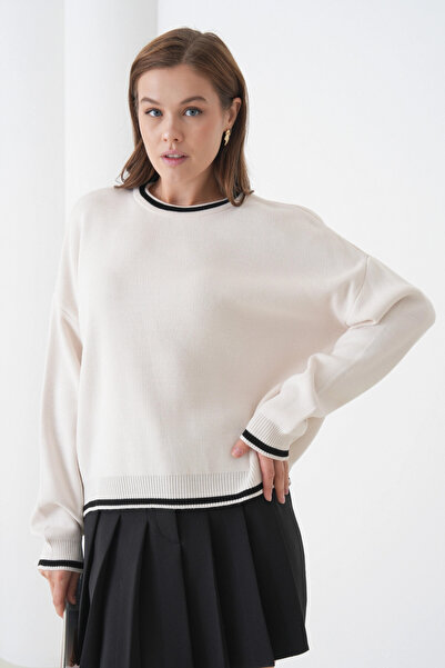 Park Karon Women's Crew Neck Soft Textured Oversize Knitwear Sweater