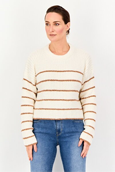 PİNK ROSE Women Crew Neck Stripe Sweater, Multicolor