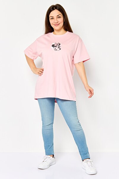 Disney Minnie Mouse Women Crew Neck Short Sleeve Graphic Print T-Shirt, Pink