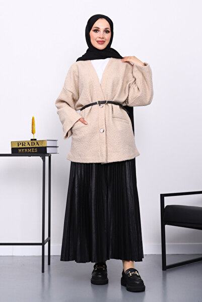 İmajButik Mink Belted Oversized Boucle Jacket