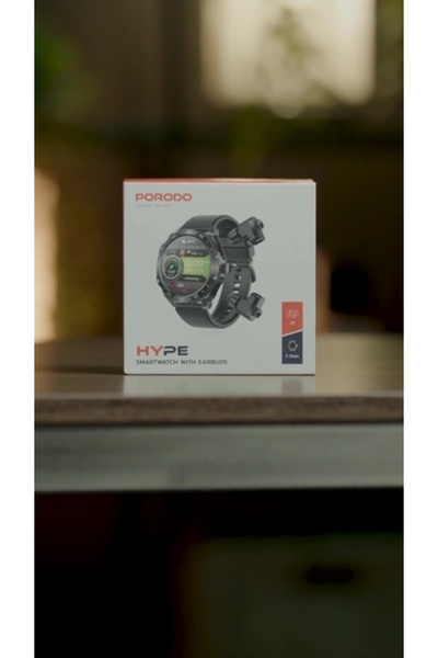 porodo ساعة هايب الذكية مع سماعات أذن لاسلكية وسوار جلدي أسود - فضي