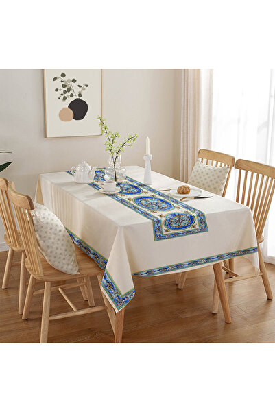 Burkan Kumaşçılık Lacivert Çini Efektli Dertsiz Masa Örtüsü