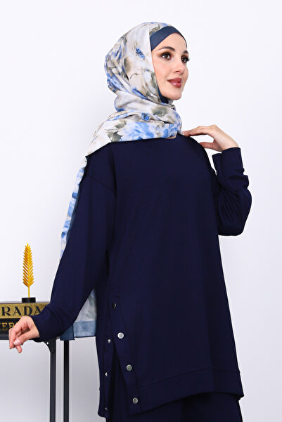 İmajButik Σετ Modal με λεπτομέρεια με κουμπωτά κουμπιά σε μπλε ναυτικό χρώμα