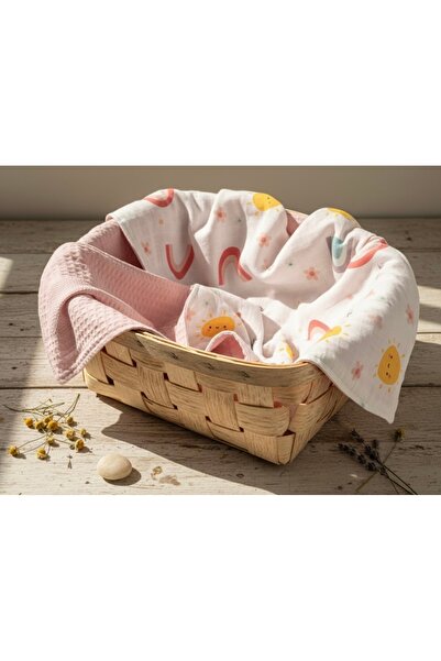 Ponchik بطانية من القطن 100% مزدوجة الجوانب من الموسلين – 100×85 سم