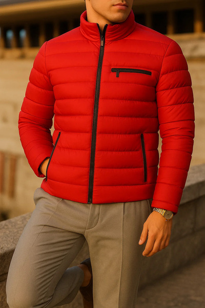comstar Men's Winter Comfort Trend Casual Red Puffer Jacket