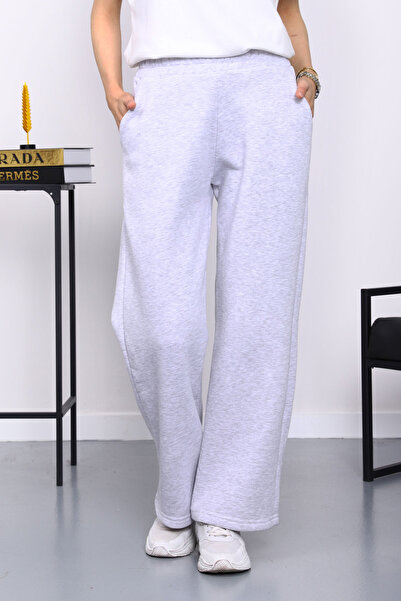 İmajButik Gray Elastic Waist Fleece-Lined Fleece-Lined Three Thread Trousers
