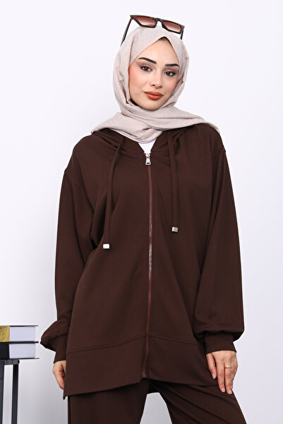 İmajButik Brown Zippered Tunic Pants Set