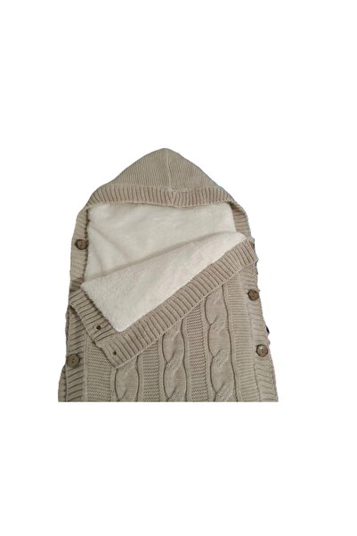 Ersin Baby قماش صوف عضوي 100%، تريكو بتفاصيل أزرار K بغطاء رأس، لفافة أطفال م...