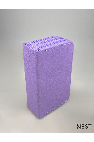 Nest Life Sunii Leather Lilac Color 3 Zipper Pencil Case, School and Office Pen Holder