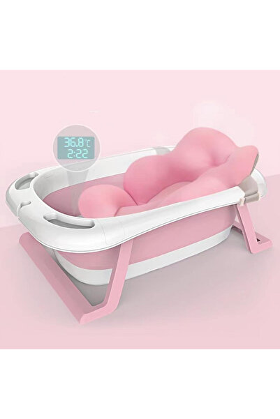 Krista Foldable baby bath frame with sponge holder and thermometer, pink