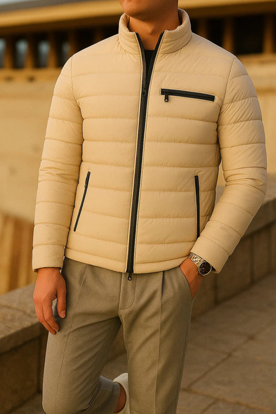 comstar Men's Winter Comfort Trend Casual Cream Puffer Jacket