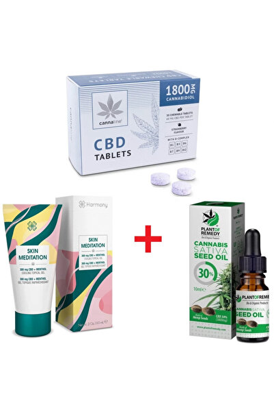 Cannaline CBD Tablets 1800 mg Strawberry + CBD Gel Muscle Pain + CBD Oil 30%