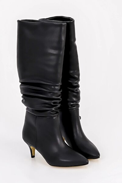 kajal ayakkabı Slç 107 Thin Low Heel Bellows Boots