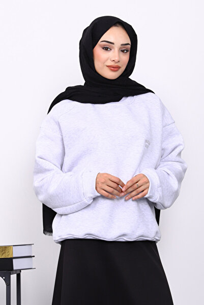 İmajButik Γκρι πουλόβερ με λαιμόκοψη με τρία νήματα