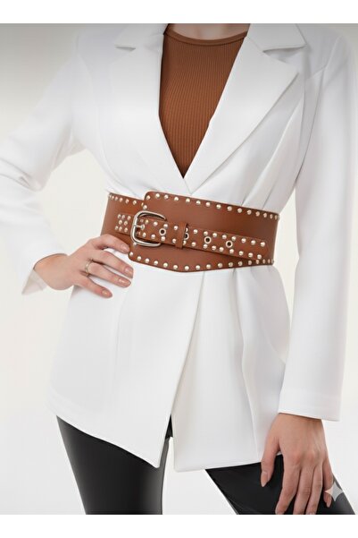 Mynoa Trok Detailed Waist Belt Corset Belt Women's Belt Cowboy Belt Studded Belt