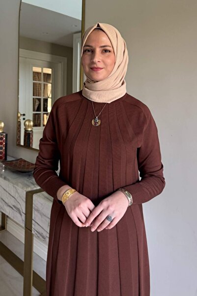 Rabia Şamlı Beyza Ribbed Knitwear Dress Brown