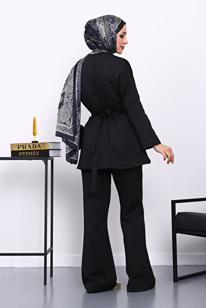 İmajButik Black Belted Tunic Pants Scuba Suit