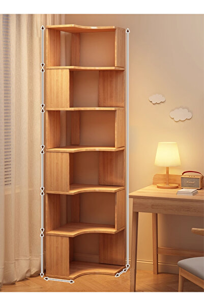 KEKE Corner Bookshelf Integrated Wall Shelf Floor Wood Brown Color 48*48*180cm