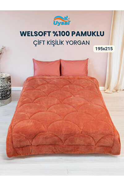 UYSAL WELSOFT AKFİL MİDYE DESEN ÇİFT KİŞİLİK YORGAN TURUNCU 195x215