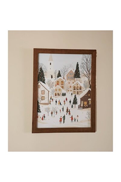 OEM Pictură pe pânză – Peisaj de iarnă cu zăpadă, Decor vintage de Crăciun, 4...