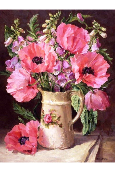 Krista Tablou pe pânză PM981 – Vază cu maci roz, pictură pe numere cu ramă, 4...