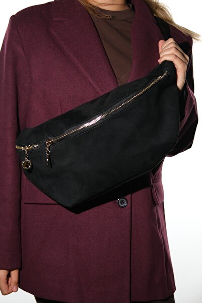 LuviShoes Venta Black Suede Women's Large Waist Bag