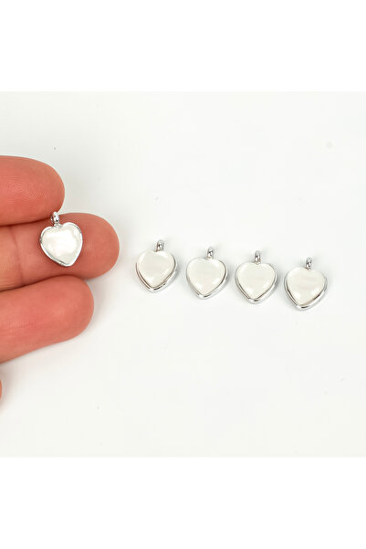 yfhobi 1 Adet - 12 mm Kalp Desenli Taşlı Uç, Charm Uç, Rodyum Kaplama 1.Kalit...