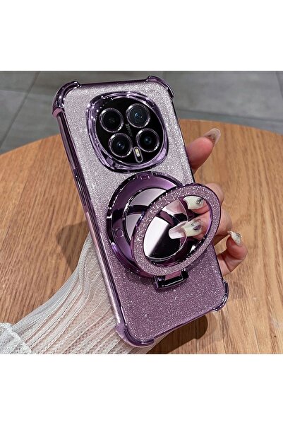 Generic Magnetic Glitter Case for Honor Magic 8 Pro 5G，Sparkly Stand，Makeup Mirror，Gradient Shockproof Cover