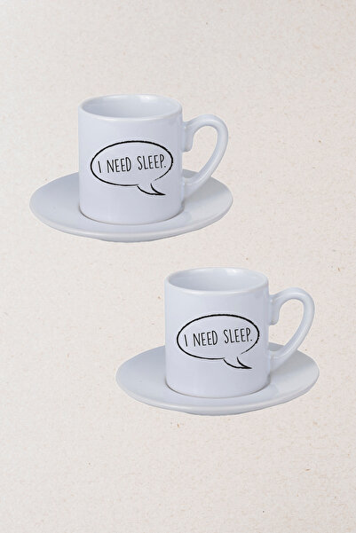Ormira Konsept مجموعة فناجين القهوة التركية I Need Sleep B مطبوع من شركة Doub...
