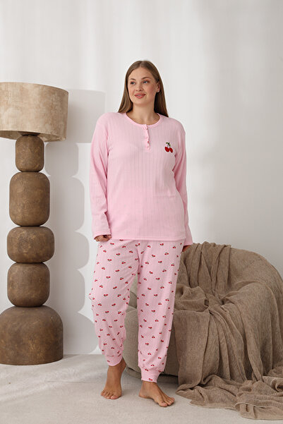 SEBOTEKS Fleece-Lined Interlock Fabric Large Size Winter Women's Pajamas Set 1250
