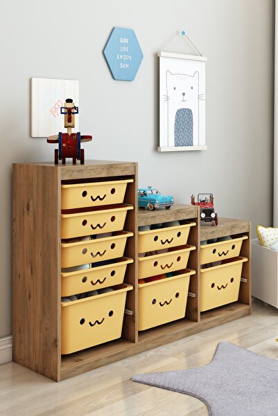 DEKOZUM KİDS 10 Sepetli Gülücüklü Oyuncak Dolabı Oyuncak Organizer Oyuncak Bo...