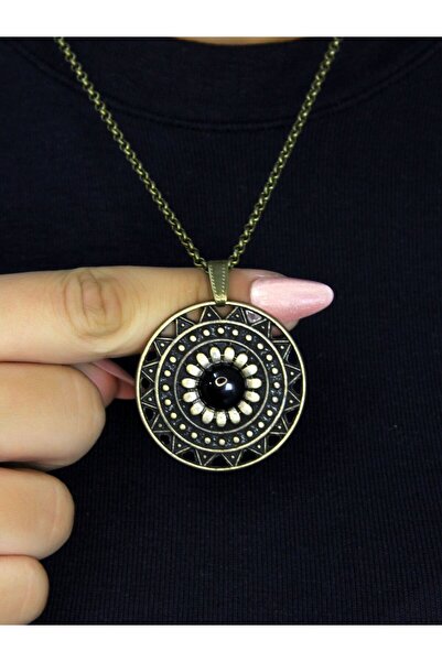 esha Natural Stone Onyx Natural Stone Round Model Ancient Women's Necklace Eu...