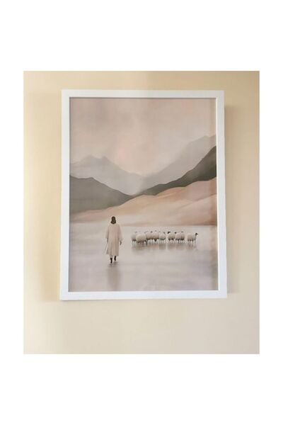 OEM Χριστιανική Εικονογράφηση Πίνακας 'Ιησούς ο Ποιμένας' 53 x 43 εκ. λευκό