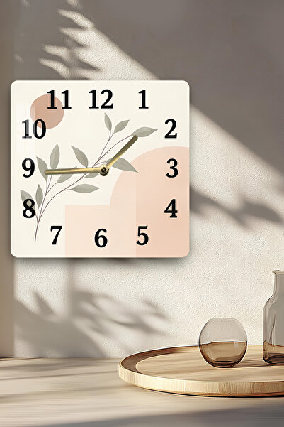 kutuTR 3D Look Tempered Glass Square Clock – Minimal Leaf Pattern Uv Printing 33X33 cm - Kcs121