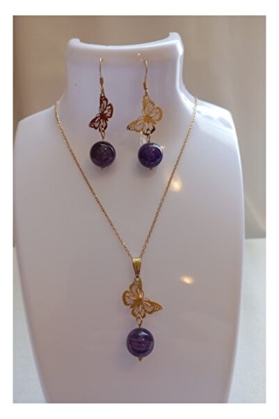 NO BRAND 18K Gold-Plated Jewelry Set with Amethyst