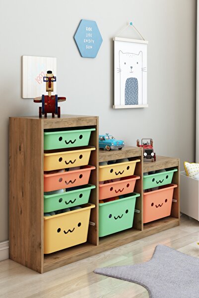 DEKOZUM KİDS 10 Sepetli Gülücüklü Oyuncak Dolabı Oyuncak Organizer Oyuncak Bo...