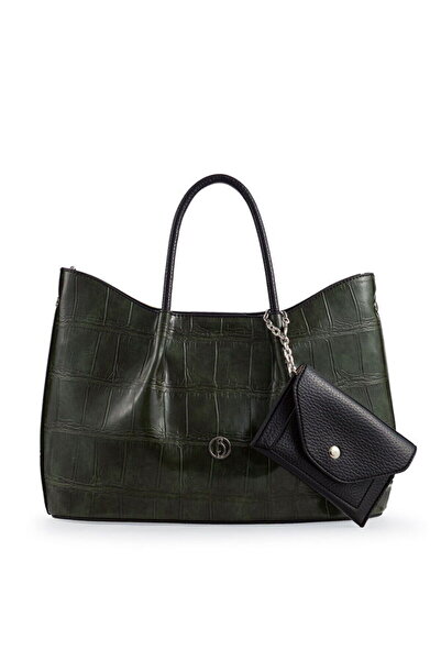 Bilik Deri Green-Black Women's Handbag with Logo Detail Ri̇v 147-Kr