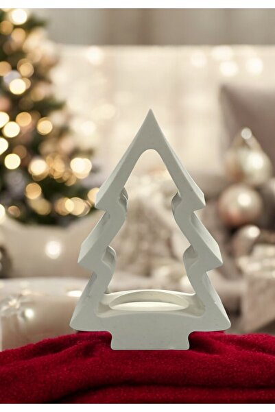 Yılbaşı Temalı El Yapımı Taş Tozu Tealight Mumluk | Çam Ağacı Model