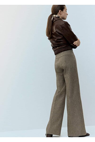 MANGO Woman Kazayağı desenli yün karışımlı pantolon