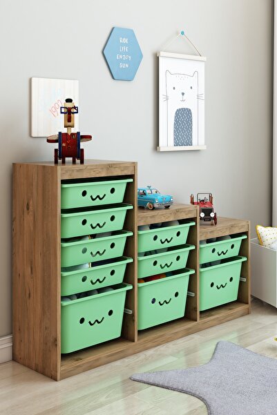 DEKOZUM KİDS 10 Sepetli Gülücüklü Oyuncak Dolabı Oyuncak Organizer Oyuncak Bo...