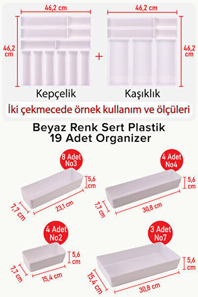 color house Beyaz Yeni Renk Sert Plastik Organizer 19'lu Set Modüler Çekmece ...