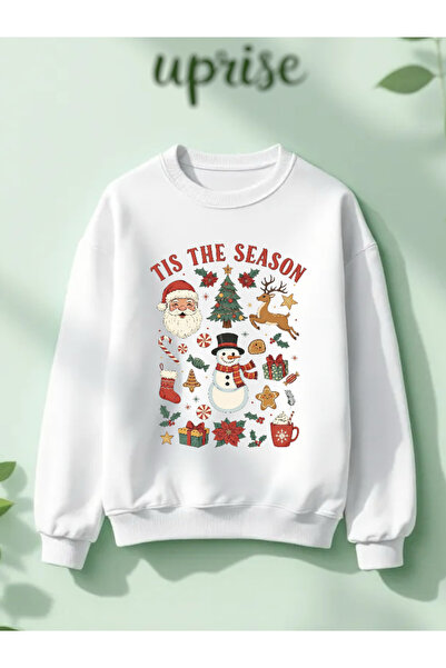 Vordevia Hanorac Tis The Season Christmas cu imprimeu din bumbac 3 fire B gul...