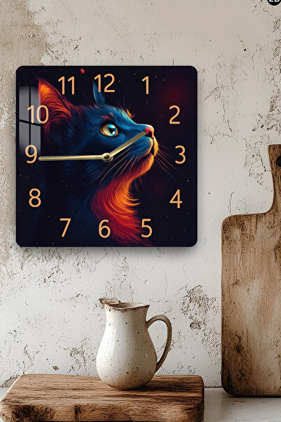 kutuTR 3D Looking Tempered Glass Square Clock – Cat Themed Uv Printing 33X33 cm - Kcs123